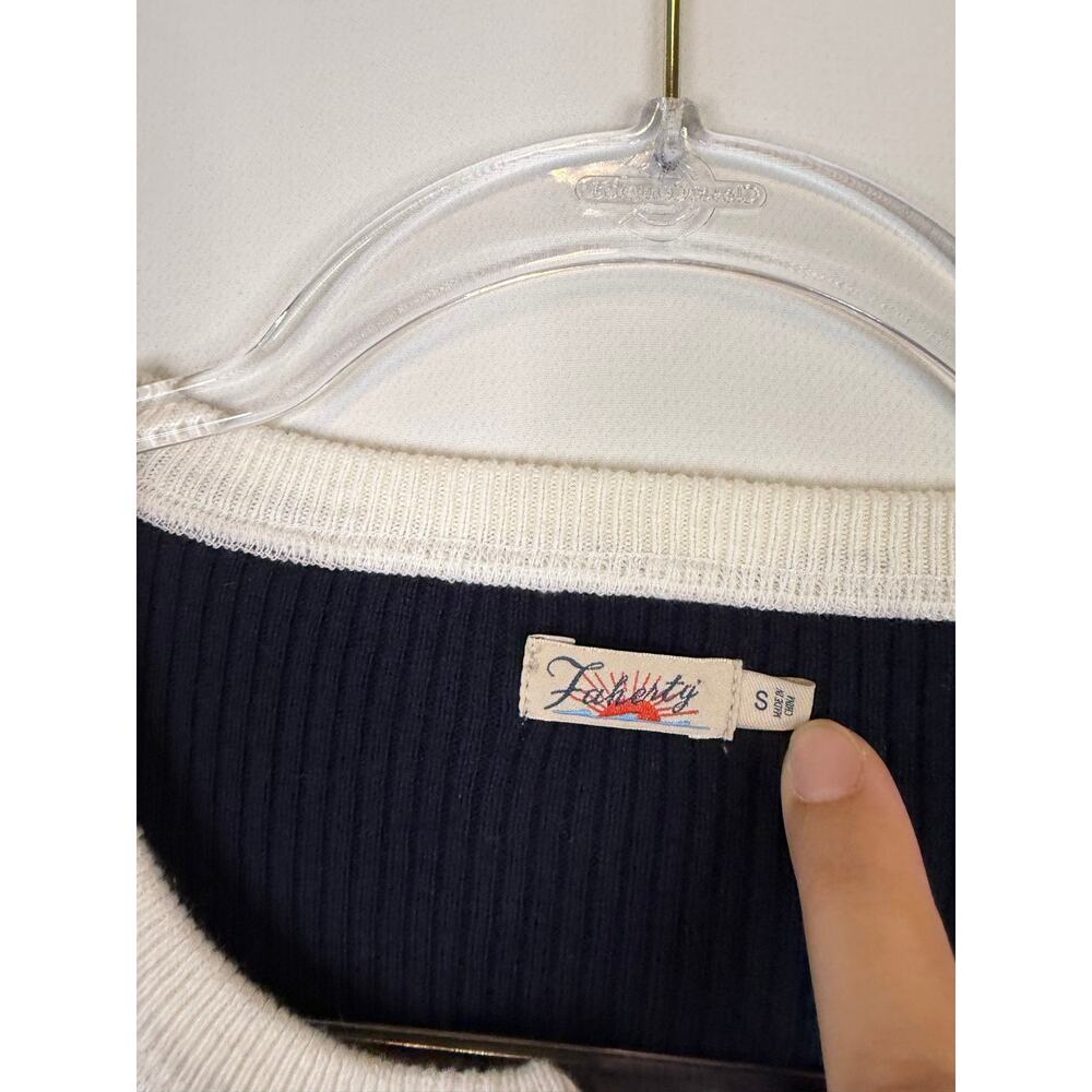 Faherty Mikki Henley Coastal Colorblock Navy and White Long Sleeve Top Small - Picture 2 of 6